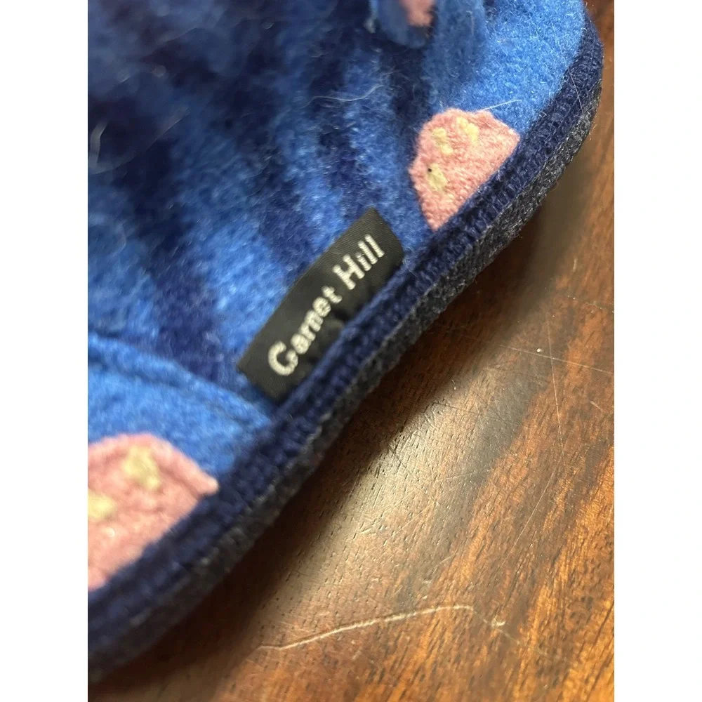 Garnet Hill Kids Blue Cat Wool Slipper Boots Pink Knit‎ Cuff Size 10